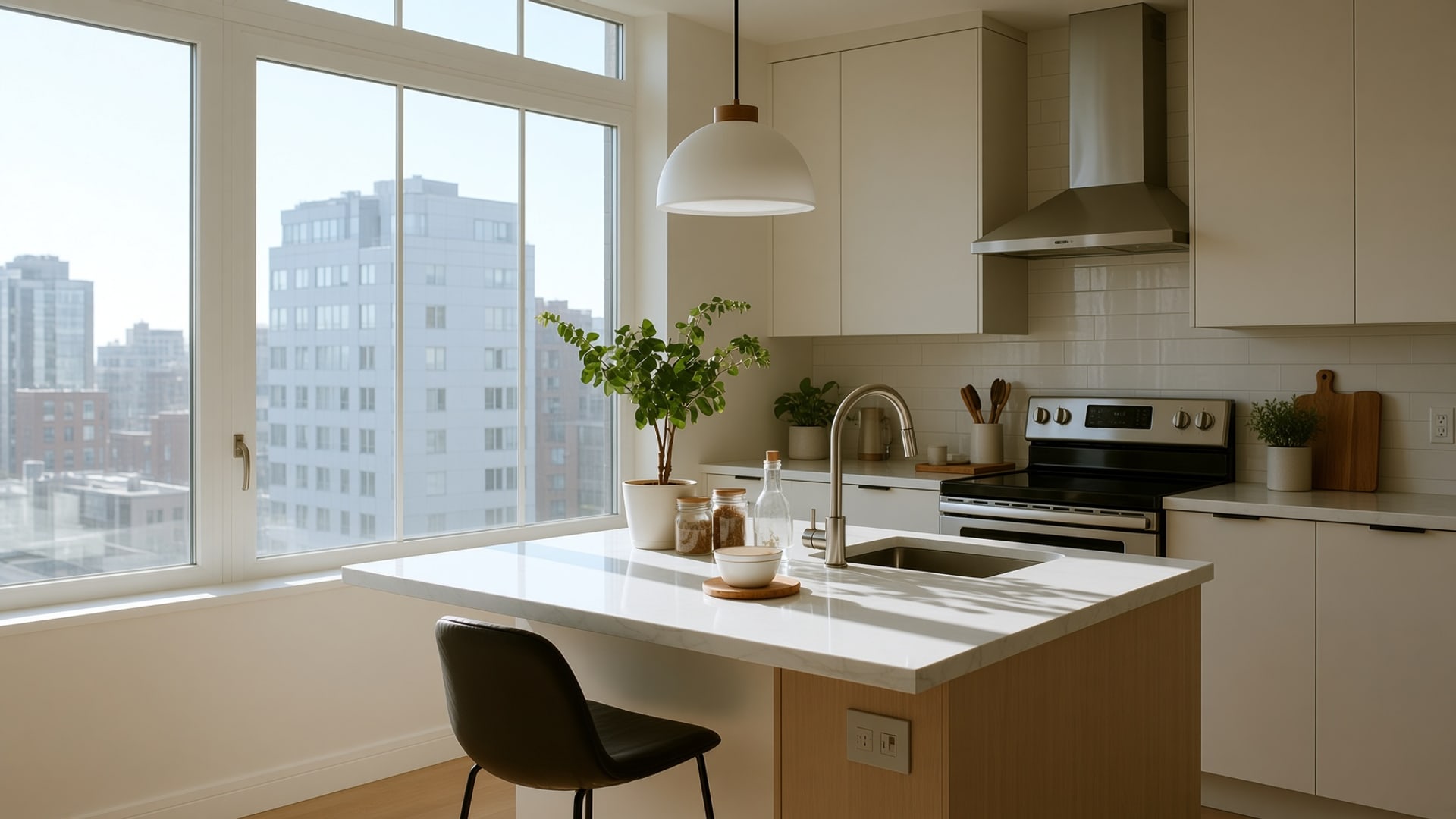 Bright GTA condo kitchen after a professional residential clean by Pro City Maids